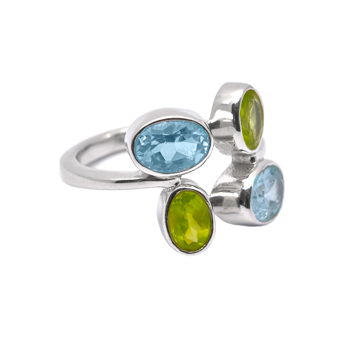 Bague peridot, aigue marine argent Tessa